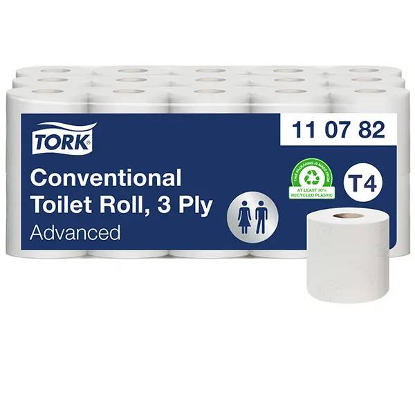 Ein Bild von Tork Advanced T4 Kleinrollen-Toilettenpapier weiß - 3-lagig