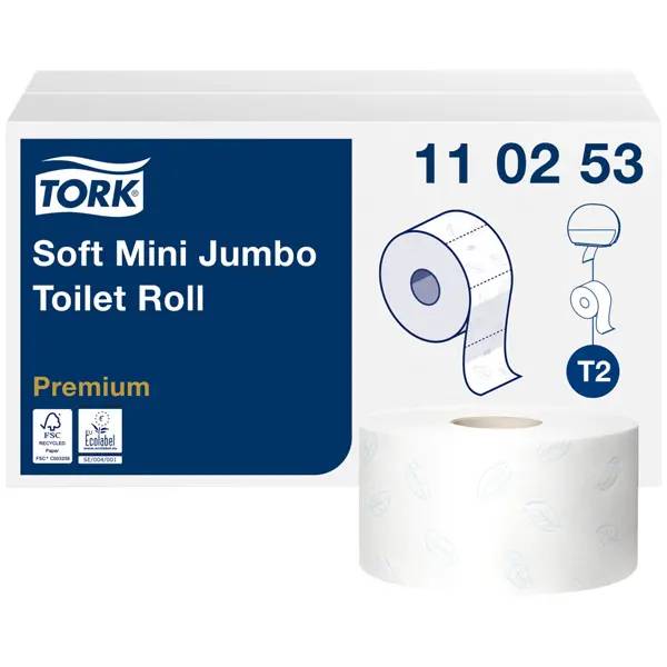 Ein Bild von Tork Premium weiches T2 Mini-Jumbo-Toilettenpapier hochweiß - 2-lagig