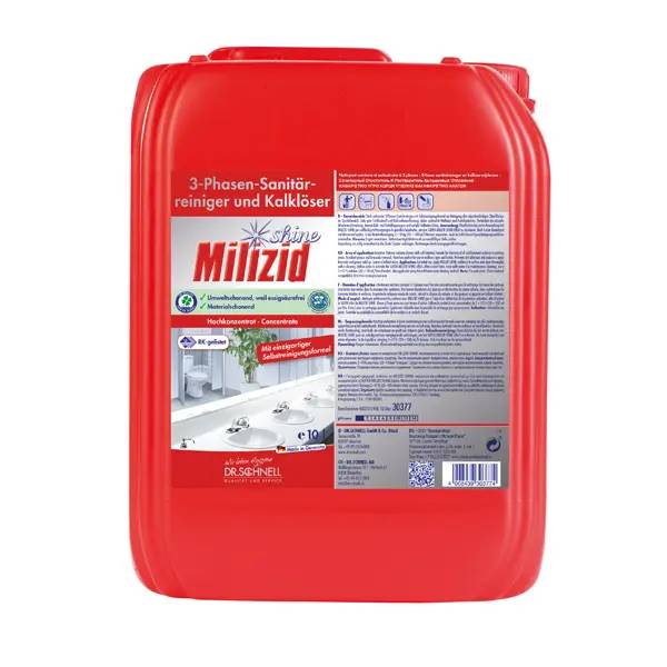 Ein Bild von Dr. Schnell Milizid shine 3-Phasen Sanitärreiniger & Kalklöser - 10 Liter