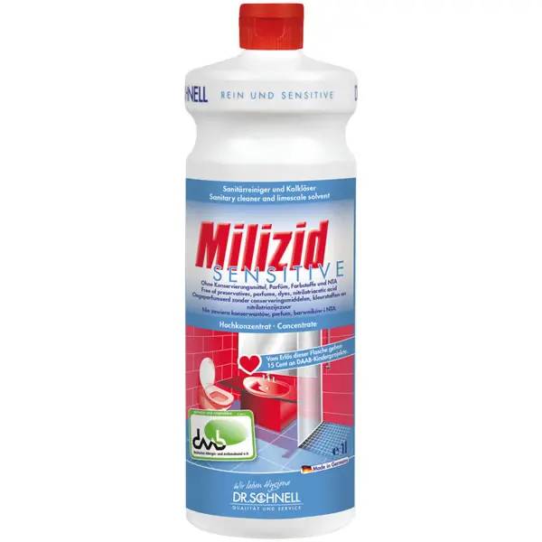 Ein Bild von Dr. Schnell Milizid sensitive Sanitärreiniger & Kalklöser - 1 Liter