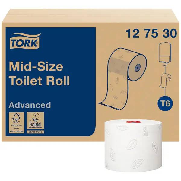 Ein Bild von Tork Advanced T6 Midi-Toilettenpapier weiß - 2-lagig