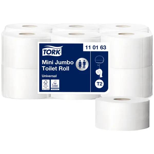 Ein Bild von Tork Advanced T2 Mini-Jumbo-Toilettenpapier hochweiß - 1-lagig