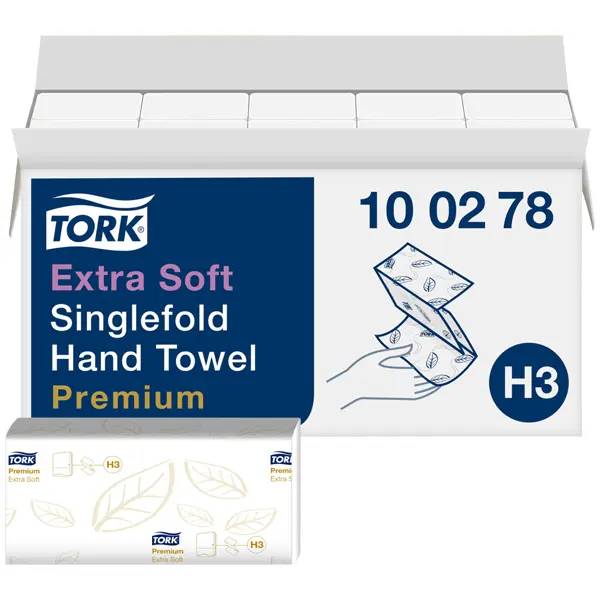 Ein Bild von Tork Extra Soft Singlefold H3 Falthandtuch weiß - 23x23 cm