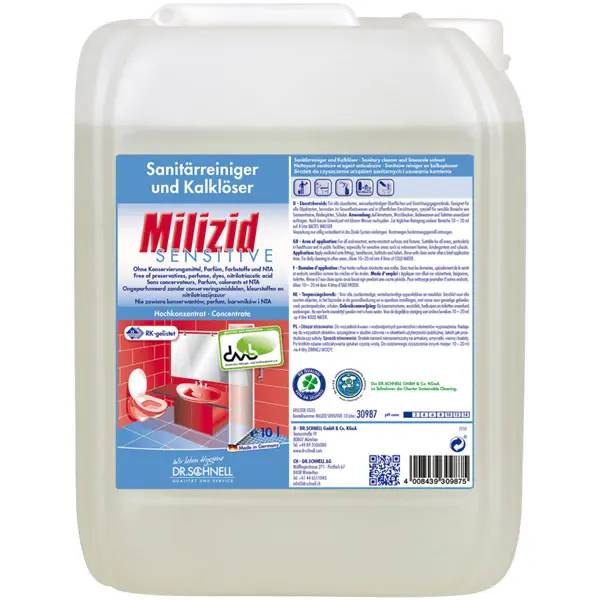 Ein Bild von Dr. Schnell Milizid sensitive Sanitärreiniger & Kalklöser - 10 Liter