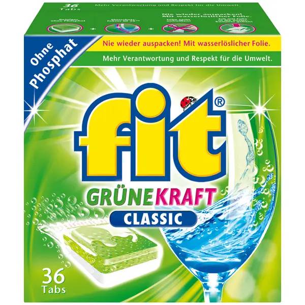 Ein Bild von Fit grüne Kraft Classic Geschirr-Spültabs - 36 Tabs