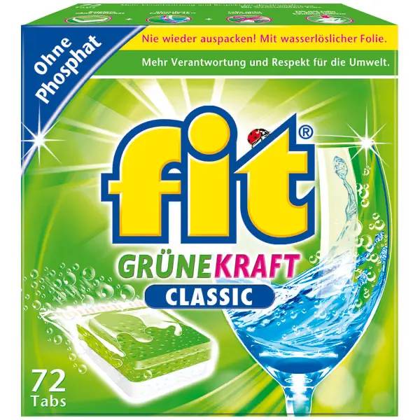 Ein Bild von Fit grüne Kraft Classic Geschirr-Spültabs - 72 Tabs