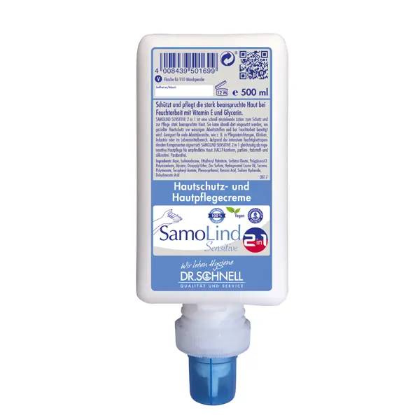 Ein Bild von Dr. Schnell SamoLind Sensitive 2in1 Hautschutz- & Hautpflegecreme (V10-Spenderflasche) - 500 ml