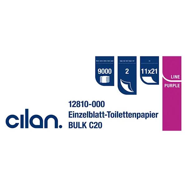 Ein Bild von Cilan purple-line Bulk C20 Einzelblatt-Toilettenpapier hochweiß - 2-lagig