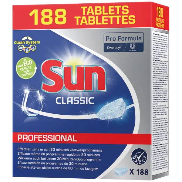 Ein Bild von Sun Professional Classic Tablets Spülmaschinenreiniger - 188 Tabs