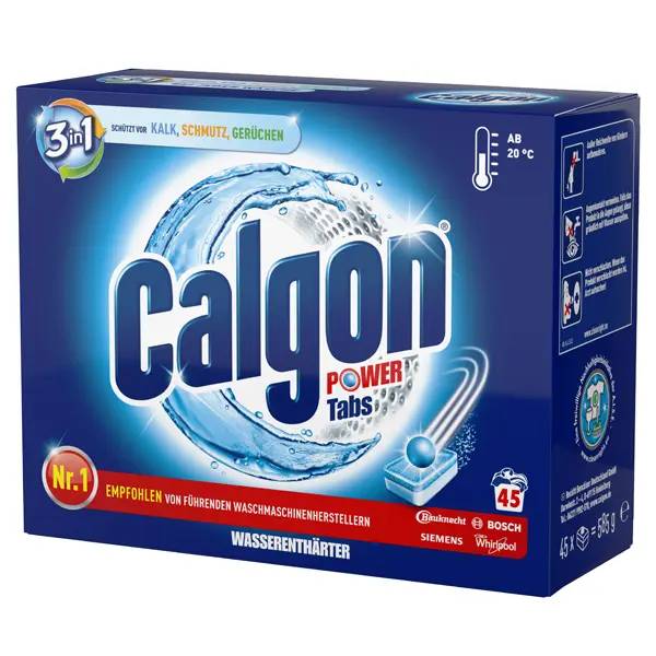 Ein Bild von Calgon 3in1 Waschmaschinen-Wasserenthärter Power Tabs - 45 Tabs