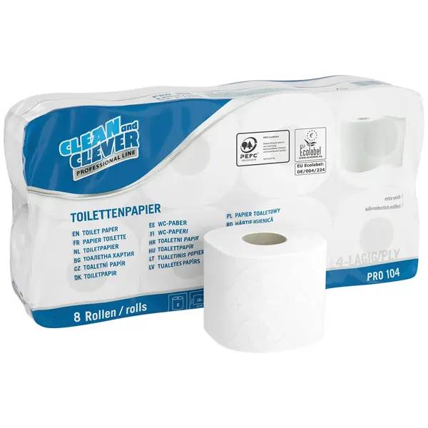 Ein Bild von CLEAN and CLEVER PROFESSIONAL Toilettenpapier PRO104 hochweiß - 4-lagig