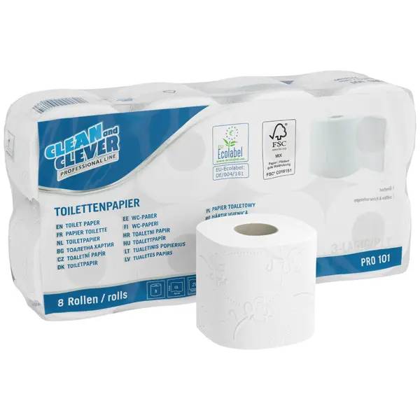 Ein Bild von CLEAN and CLEVER PROFESSIONAL Toilettenpapier PRO101 hochweiß - 3-lagig