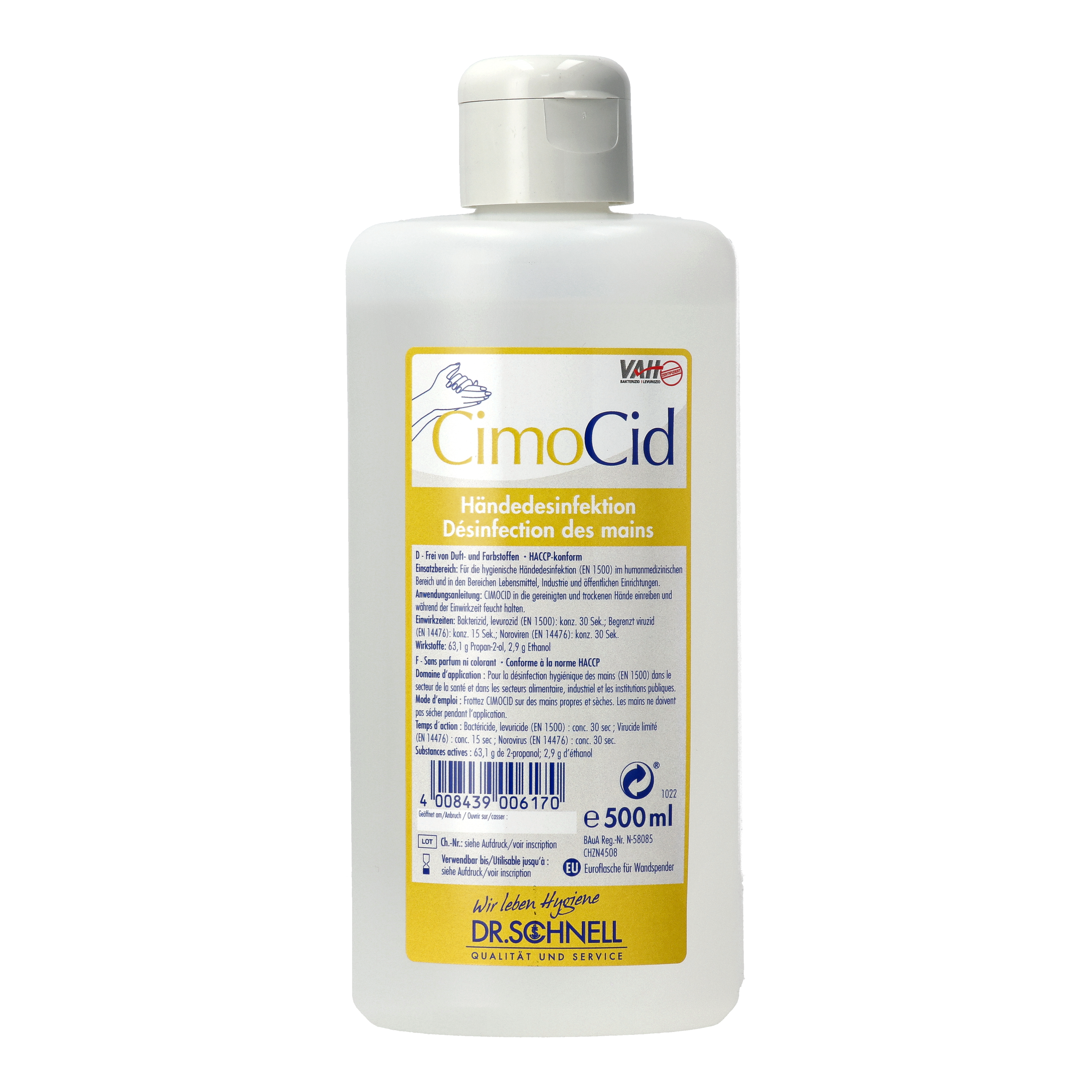 Dr. Schnell CimoCid Händedesinfektionsmittel (Euroflasche) - 500 ml