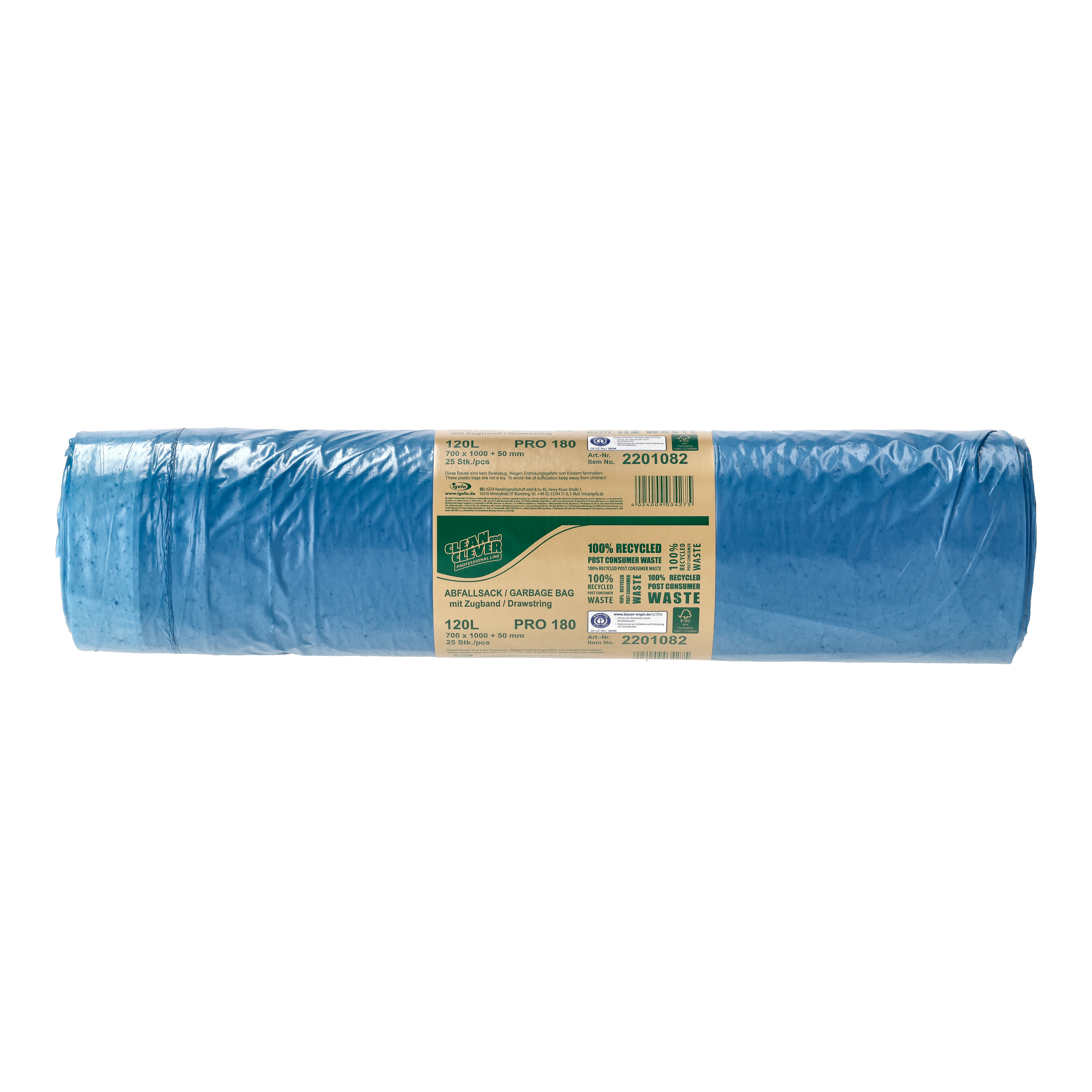 Ein Bild von CLEAN and CLEVER PROFESSIONAL Abfallsäcke 120 Liter PRO180 - blau