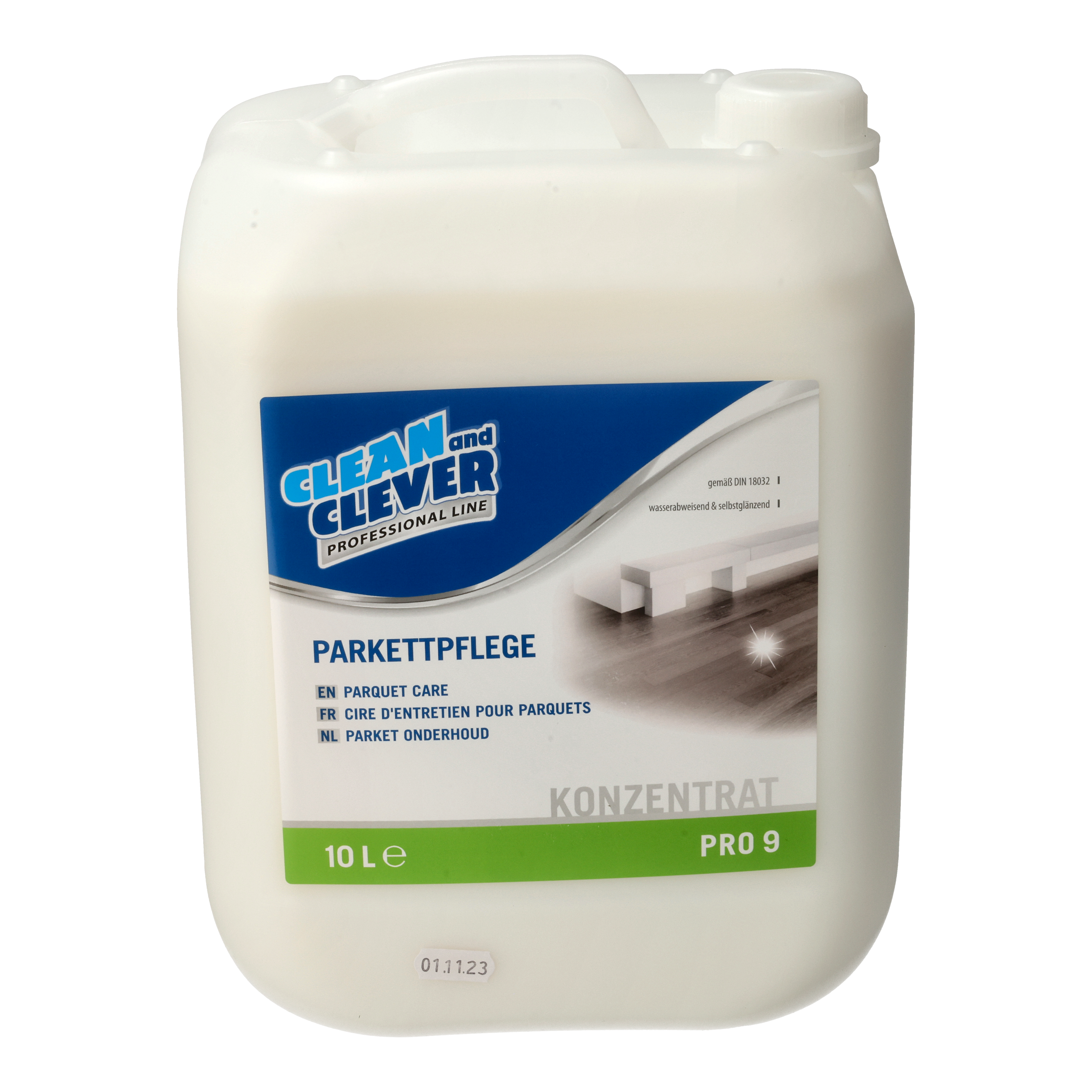 Ein Bild von CLEAN and CLEVER PROFESSIONAL Parkettpflege PRO9 - 10 Liter