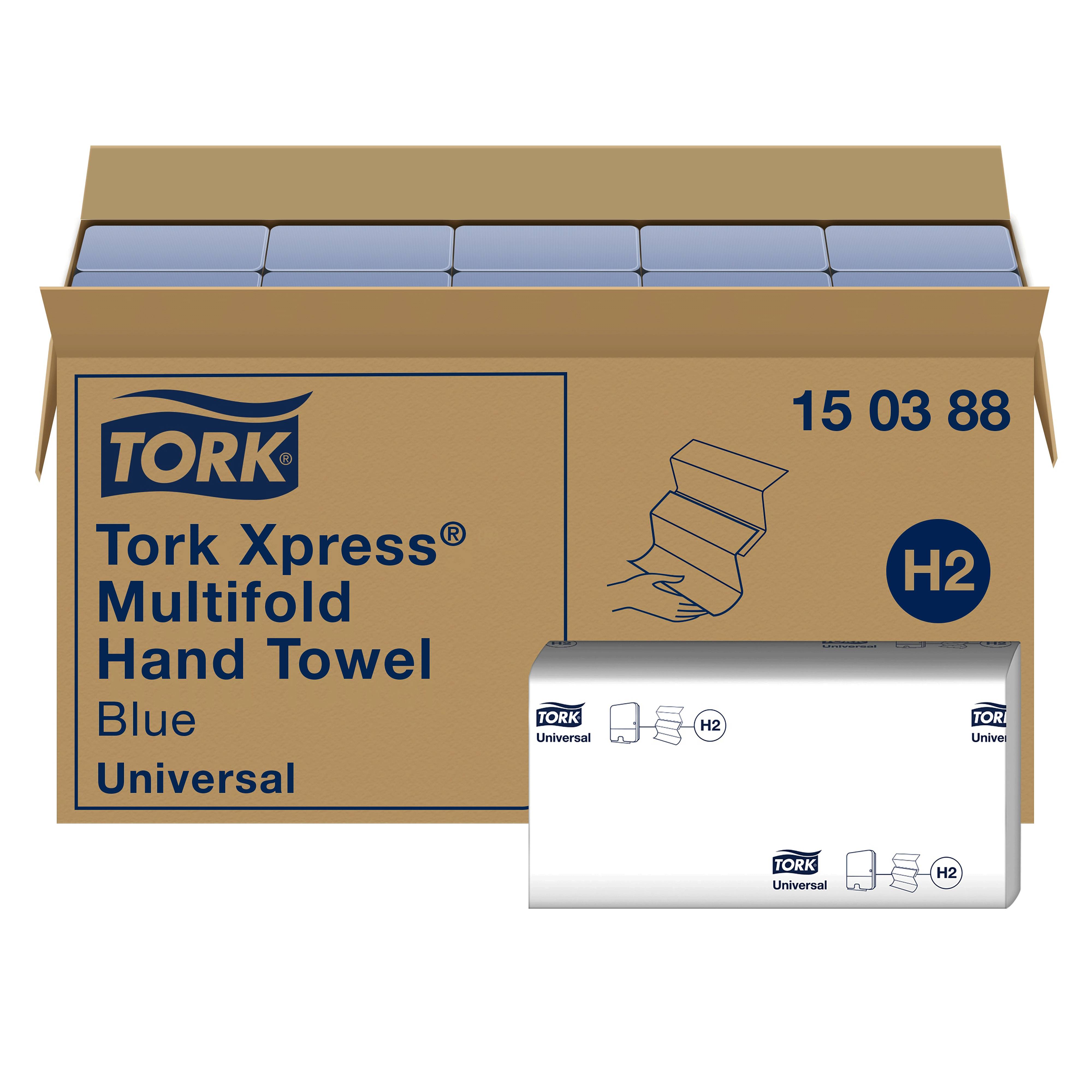 Ein Bild von Tork Xpress Multifold H2 Falthandtuch blau - 21x24 cm