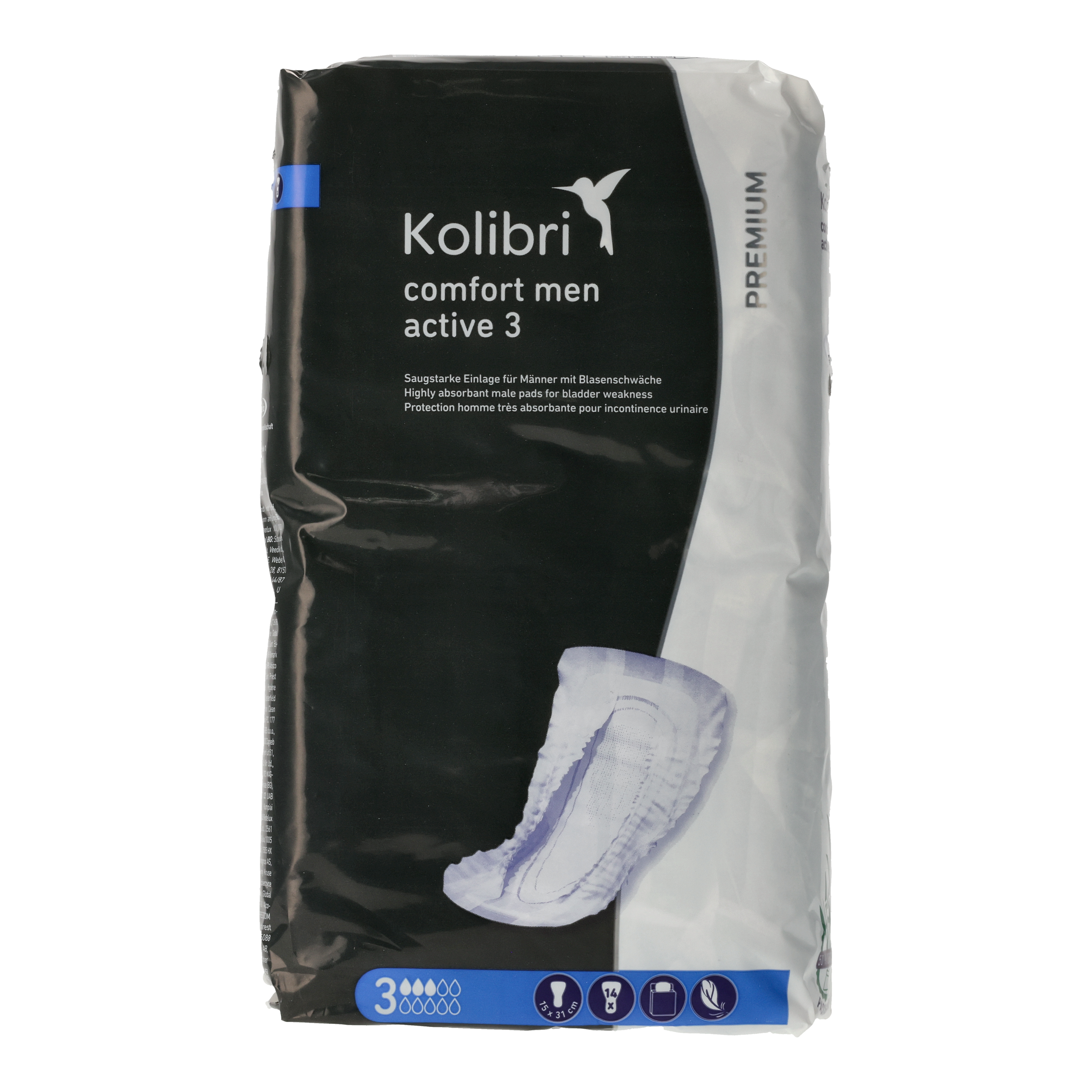 Ein Bild von Kolibri comfort PREMIUM men 3 active Einlage - 600 ml