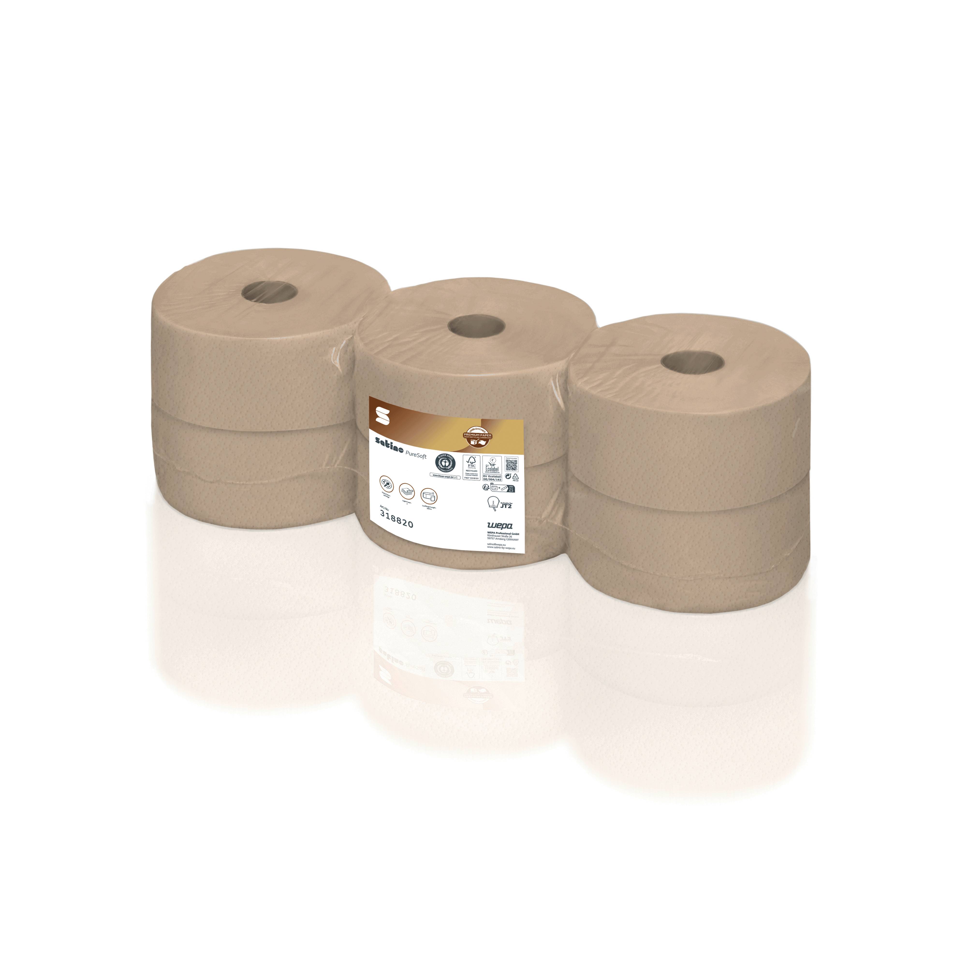 Ein Bild von Wepa satino PureSoft JT2 Jumbo-Toilettenpapier beige - 2-lagig