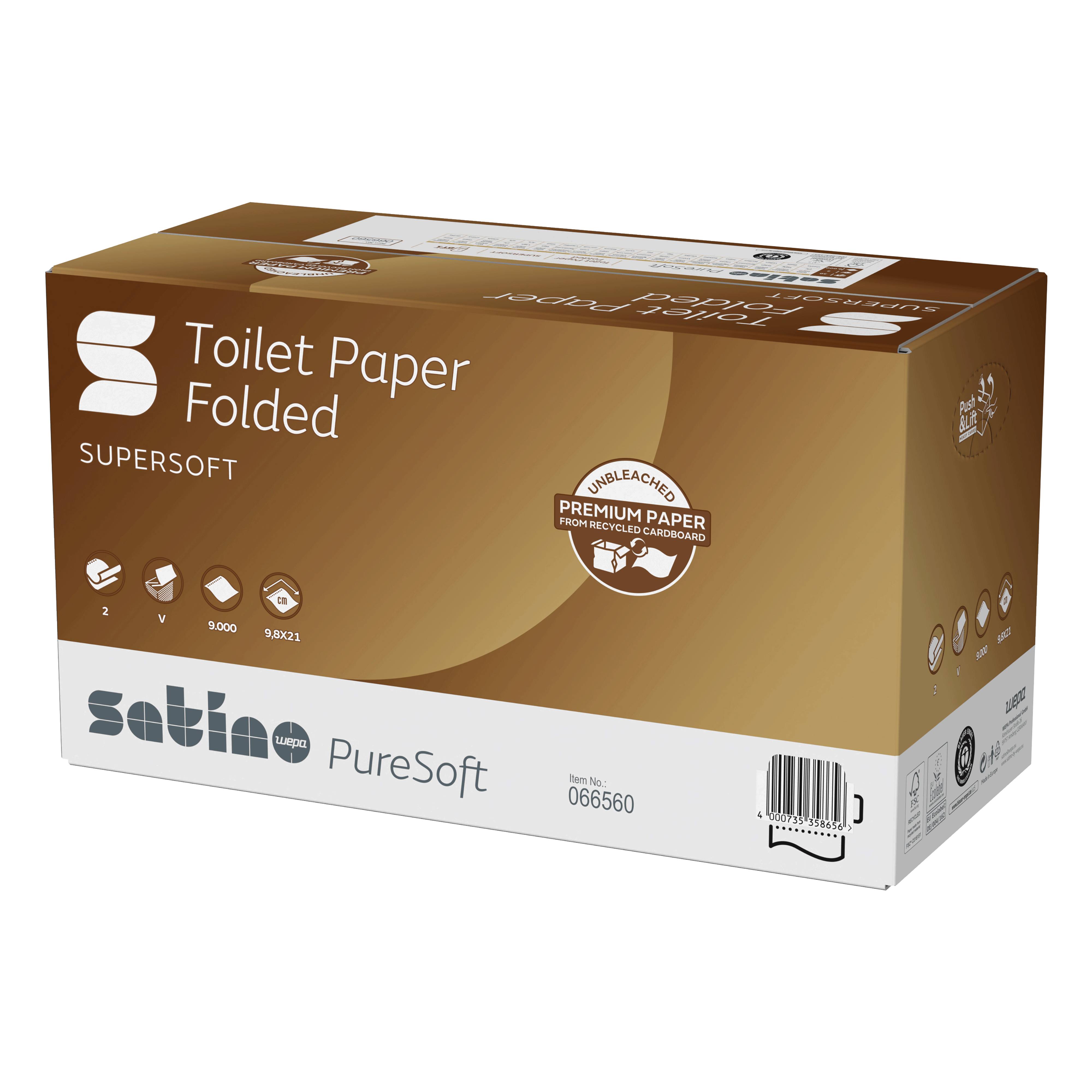 Ein Bild von Wepa satino PureSoft Einzelblatt-Toilettenpapier beige - 2-lagig